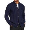 COOFANDY Men’s Cardigan Sweater Slim Fit Stand Collar Cardigan Casual Cable Knitted Button Down Sweater with Pockets(Navy Blue)