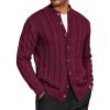 COOFANDY Men’s Cardigan Sweater Slim Fit Stand Collar Cardigan Casual Cable Knitted Button Down Sweater with Pockets(Wine Red)