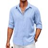 COOFANDY Men’s Casual Button Down Shirt Long Sleeve Untucked Chambray Shirt Wrinkle Free Dress Shirts(Andromeda Blue)