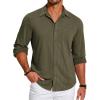 COOFANDY Men’s Casual Button Down Shirt Long Sleeve Wrinkle Free Shirts Loose fit Shirt Textured Stretch Shirts with Pocket(Army Green)