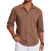 COOFANDY Men’s Casual Button Down Shirt Long Sleeve Wrinkle Free Shirts Loose fit Shirt Textured Stretch Shirts with Pocket(Brown)