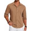 COOFANDY Men’s Casual Button Down Shirt Long Sleeve Wrinkle Free Shirts Loose fit Shirt Textured Stretch Shirts with Pocket(Khaki)