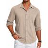 COOFANDY Men’s Casual Button Down Shirt Long Sleeve Wrinkle Free Shirts Loose fit Shirt Textured Stretch Shirts with Pocket(Light Brown)