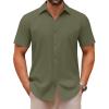 COOFANDY Men’s Casual Button Down Shirts Short Sleeve Summer Untucked Dress Shirts(Army Green)