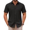 COOFANDY Men’s Casual Button Down Shirts Short Sleeve Summer Untucked Dress Shirts(Black)