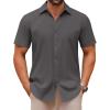 COOFANDY Men’s Casual Button Down Shirts Short Sleeve Summer Untucked Dress Shirts(Dark Grey)