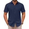 COOFANDY Men’s Casual Button Down Shirts Short Sleeve Summer Untucked Dress Shirts(Navy Blue)