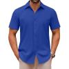 COOFANDY Men’s Casual Button Down Shirts Short Sleeve Summer Untucked Dress Shirts(Ocean Blue)