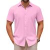 COOFANDY Men’s Casual Button Down Shirts Short Sleeve Summer Untucked Dress Shirts(Pink)