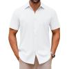 COOFANDY Men’s Casual Button Down Shirts Short Sleeve Summer Untucked Dress Shirts(White)