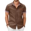 COOFANDY Men’s Casual Button Down Shirts Stretch Short Sleeve Business Dress Shirt with Pocket(A – Brown – No Pocket)