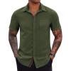 COOFANDY Men’s Casual Button Down Shirts Stretch Short Sleeve Business Dress Shirt with Pocket(Army Green)