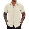 COOFANDY Men’s Casual Button Down Shirts Stretch Short Sleeve Business Dress Shirt with Pocket(Beige)