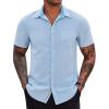 COOFANDY Men’s Casual Button Down Shirts Stretch Short Sleeve Business Dress Shirt with Pocket(Light Blue)