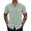 COOFANDY Men’s Casual Button Down Shirts Stretch Short Sleeve Business Dress Shirt with Pocket(Light Green)