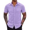 COOFANDY Men’s Casual Button Down Shirts Stretch Short Sleeve Business Dress Shirt with Pocket(Light Purple)