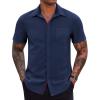 COOFANDY Men’s Casual Button Down Shirts Stretch Short Sleeve Business Dress Shirt with Pocket(Navy Blue)