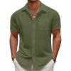 COOFANDY Men’s Casual Button Down Short Sleeve Shirt Textured Summer Beach Vacation Shirt(Army Green)