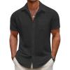 COOFANDY Men’s Casual Button Down Short Sleeve Shirt Textured Summer Beach Vacation Shirt(Black)