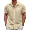 COOFANDY Men’s Casual Button Down Short Sleeve Shirt Textured Summer Beach Vacation Shirt(Champagne)