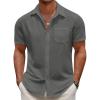 COOFANDY Men’s Casual Button Down Short Sleeve Shirt Textured Summer Beach Vacation Shirt(Dark Grey)