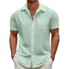 COOFANDY Men’s Casual Button Down Short Sleeve Shirt Textured Summer Beach Vacation Shirt(Ice Green)