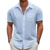 COOFANDY Men’s Casual Button Down Short Sleeve Shirt Textured Summer Beach Vacation Shirt(Light Blue)