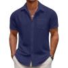 COOFANDY Men’s Casual Button Down Short Sleeve Shirt Textured Summer Beach Vacation Shirt(Navy Blue)