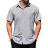 COOFANDY Men’s Casual Dress Shirts Short Sleeve Wrinkle Free Casual Button Down Shirts(Light Grey)