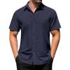 COOFANDY Men’s Casual Dress Shirts Short Sleeve Wrinkle Free Casual Button Down Shirts(Navy Blue)