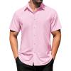 COOFANDY Men’s Casual Dress Shirts Short Sleeve Wrinkle Free Casual Button Down Shirts(Pink)