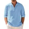 COOFANDY Men’s Casual Henley Shirt Band Collar Long Sleeve Shirt Beach Hippie Summer Button T Shirt(Light Blue)