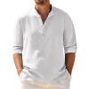 COOFANDY Men’s Casual Henley Shirt Band Collar Long Sleeve Shirt Beach Hippie Summer Button T Shirt(White)