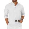 COOFANDY Men’s Casual Henley Shirt Long Sleeve Band Collar Shirts Summer Beach Hippie Button T-Shirts(A-white)