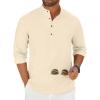 COOFANDY Men’s Casual Henley Shirt Long Sleeve Band Collar Shirts Summer Beach Hippie Button T-Shirts(Beige)