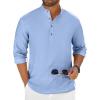 COOFANDY Men’s Casual Henley Shirt Long Sleeve Band Collar Shirts Summer Beach Hippie Button T-Shirts(Blue)