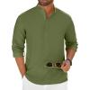 COOFANDY Men’s Casual Henley Shirt Long Sleeve Band Collar Shirts Summer Beach Hippie Button T-Shirts(Dark Green)