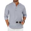 COOFANDY Men’s Casual Henley Shirt Long Sleeve Band Collar Shirts Summer Beach Hippie Button T-Shirts(Grey)