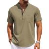 COOFANDY Mens Casual Henley Shirts Band Collar Short Sleeve T-Shirts Summer Stylish Beach Hippie Shirt(Army Green)