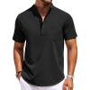 COOFANDY Mens Casual Henley Shirts Band Collar Short Sleeve T-Shirts Summer Stylish Beach Hippie Shirt(Black)