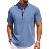 COOFANDY Mens Casual Henley Shirts Band Collar Short Sleeve T-Shirts Summer Stylish Beach Hippie Shirt(Blue)