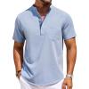 COOFANDY Mens Casual Henley Shirts Band Collar Short Sleeve T-Shirts Summer Stylish Beach Hippie Shirt(Light Blue)
