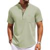 COOFANDY Mens Casual Henley Shirts Band Collar Short Sleeve T-Shirts Summer Stylish Beach Hippie Shirt(Light Green)