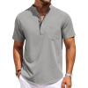 COOFANDY Mens Casual Henley Shirts Band Collar Short Sleeve T-Shirts Summer Stylish Beach Hippie Shirt(Light Grey)