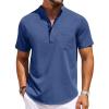 COOFANDY Mens Casual Henley Shirts Band Collar Short Sleeve T-Shirts Summer Stylish Beach Hippie Shirt(Navy Blue)