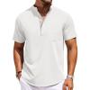 COOFANDY Mens Casual Henley Shirts Band Collar Short Sleeve T-Shirts Summer Stylish Beach Hippie Shirt(White)