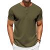 COOFANDY Men’s Casual Henley T-Shirts Summer Short Sleeve Cotton Shirts Basic Button Tee Tops(Army Green)