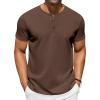 COOFANDY Men’s Casual Henley T-Shirts Summer Short Sleeve Cotton Shirts Basic Button Tee Tops(Brown)