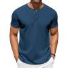 COOFANDY Men’s Casual Henley T-Shirts Summer Short Sleeve Cotton Shirts Basic Button Tee Tops(Dark Blue)