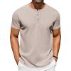 COOFANDY Men’s Casual Henley T-Shirts Summer Short Sleeve Cotton Shirts Basic Button Tee Tops(Khaki)